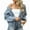 Blue, variant on Women'S Boyfriend Style Fashion Loose Denim Coat Autumn Washed Hooded Denim Jacket Outerwear Tops Black Grey L