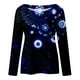 thumbnail image 4 of Moda mujer Casual impresión cuello redondo manga larga suelta camiseta otoño blusa pulóver Tops Pompotops  FGAJ6089, 4 of 5