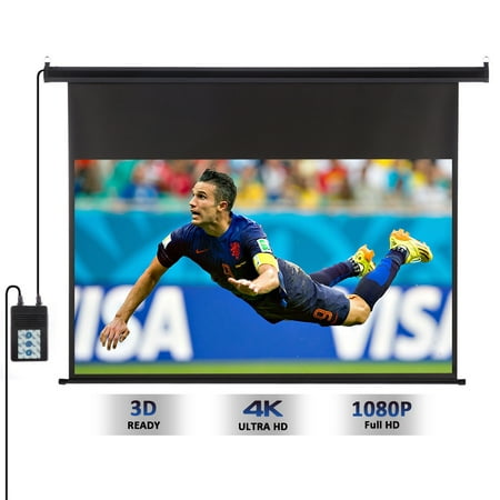 Excelvan 100-inch 16:9 1.2 Gain Wall Ceiling Electric Motorized HD Projector Screen with Remote Control Up and Down for Home and