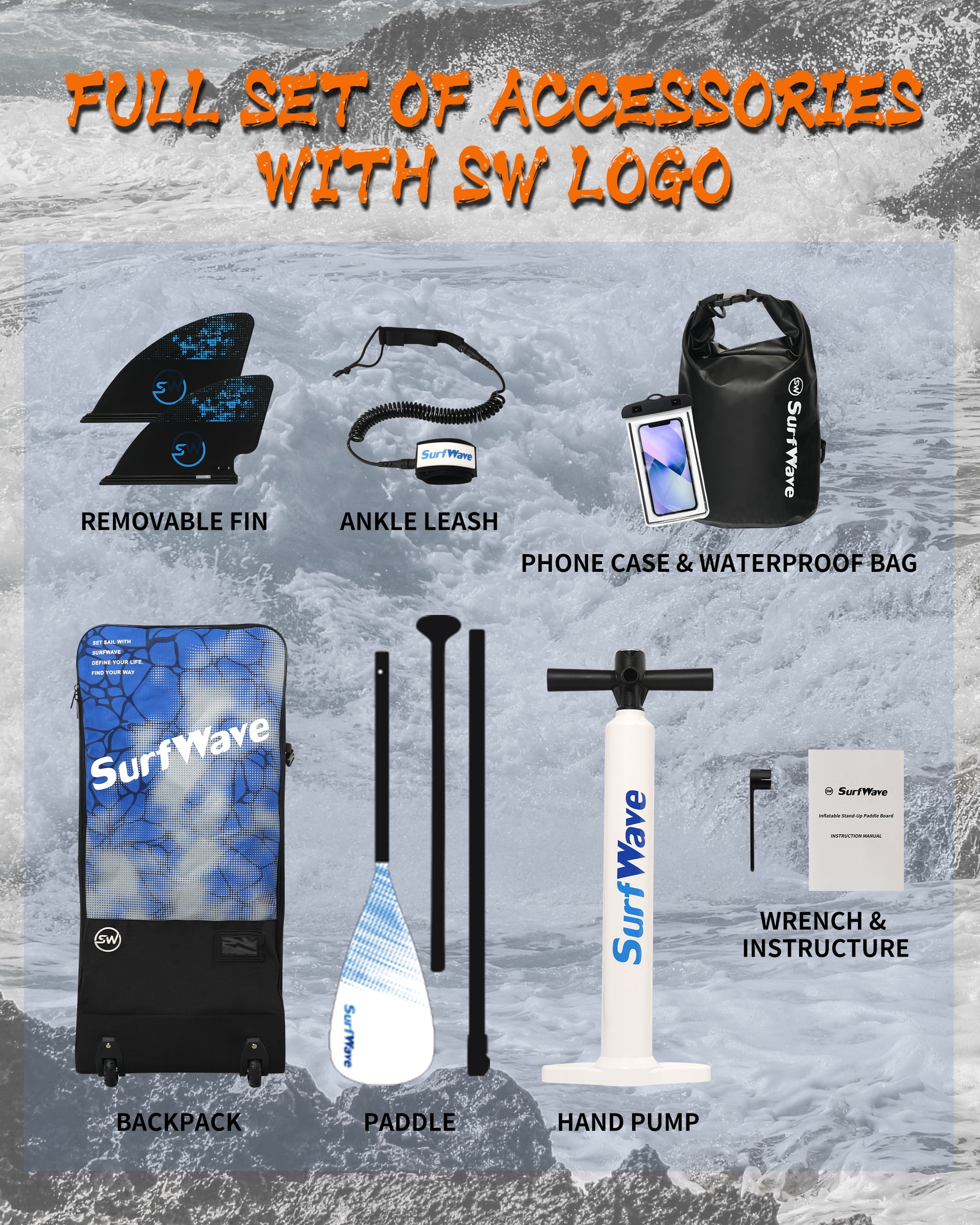 112x33 Inflatable Stand Up Paddle Board All Around SUP with Full Accessories