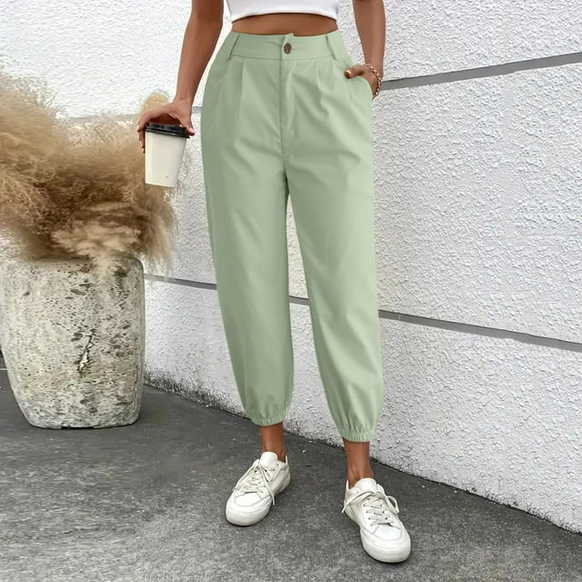 WILLBEST Womens Jeans Women's Solid Color Zipper Slacks with Angled Pockets Women Cotton Cargo Pants