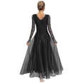 thumbnail image 3 of renvena Women's Glittery Rhinestone Ballroom Dance Long Sleeve Modern Waltz Maxi Dress Black L, 3 of 7