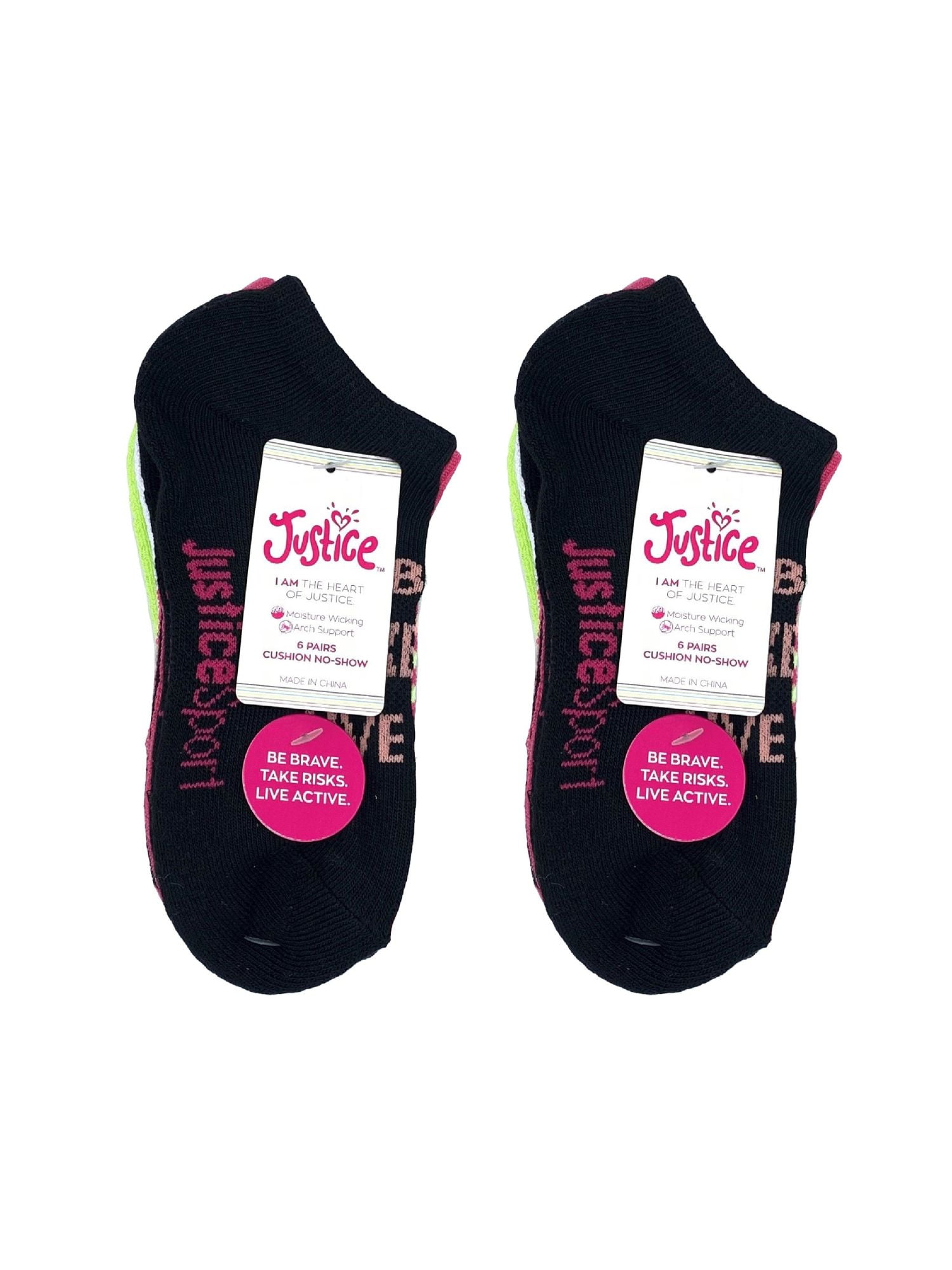 Justice Girls No-Show Socks, 12-Pack, Sizes M-L