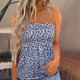 thumbnail image 1 of ICHUANYI Clearance Women's Casual Strapless Bandeau Tank Top Printed Vest Off The Shoulder Blouse(Blue, S) ICHUANYI WER2023080901231, 1 of 5