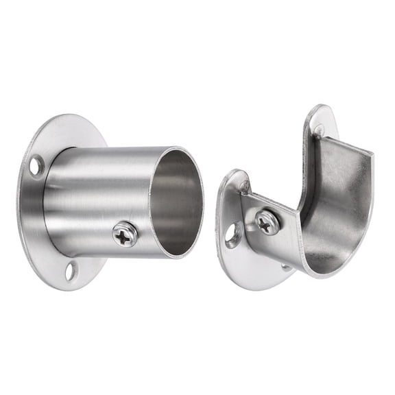 Uxcell 2 Pack Closet Pole Sockets, 1-1/8" 304 Stainless Steel Flange Rod Holder, 1.5" Height Closet Rod End Supports for Closet Wardrobe Shower Curtain, Silver