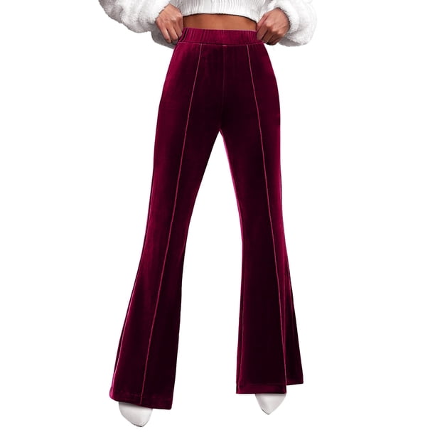 Gibobby Pantalones para el frío de mujer Pantalones de terciopelo para mujer, cintura alta, pierna ancha, elásticos, cintura elástica, pantalones con frontal(Rojo,XG)