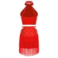 thumbnail image 2 of Sholeno Women's Latin Dance Outfits Fringe Swing Skirt with Crop Top Salsa Ballroom Dancing Clothes Red M, 2 of 5