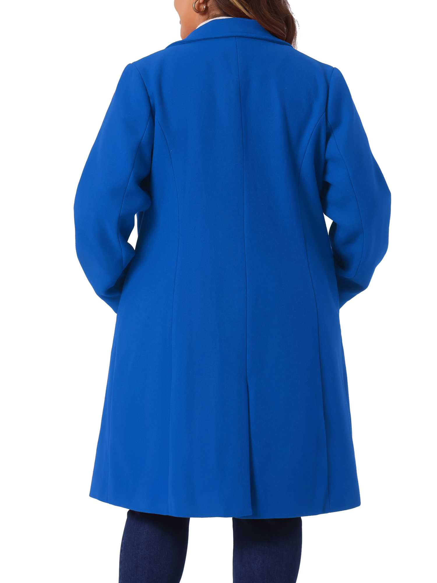 DARING DIVA Women's Plus Size Notched Lapel Warm Double Breasted Coat 2X Royal Blue
