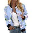 thumbnail image 3 of Feancey Womens Trendy Bomber Jacket Lightweight Casual Floral Print Zip up Jackets Coat Outdoor Windproof Moto Jackets Fall Plus Size Outerwear with Pockets Purple 4XL, 3 of 6