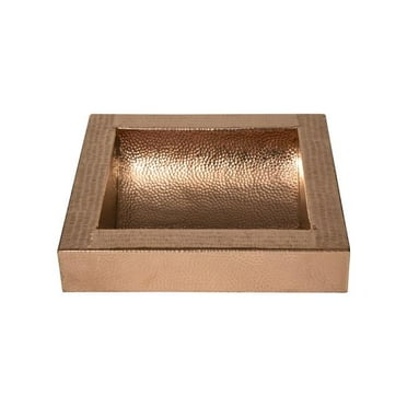 Space Enterprises CS-BAT-SQU-APR-CUR-SH 17 in. Square Apron Curved Bottom Hammered Copper Bathroom Sink, Shiny
