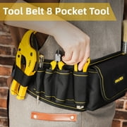 Deli Tool Belt 8 Pocket Tool Pouch, Adjustable Work Belt Tool Bag Tool Organizer for Electrician,Carpenter,Construction,Multi-functional Oxford Cloth Tool Waist Bag