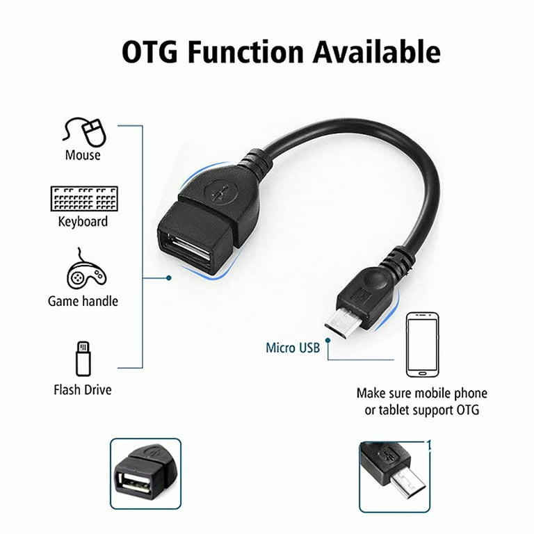 Micro USB 2.0 OTG Cable, On The Go Adapter, Male Micro USB to Female USB  for LG G4,Samsung S6 Edge S4 S3 Android Smart Phones Tablets with OTG