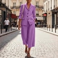 thumbnail image 4 of Linen Blazer and Pants Matching Set for Women Dressy Casual Work Jackets with Wide Leg Capris 2 Piece Business Outfits Purple XL, 4 of 7