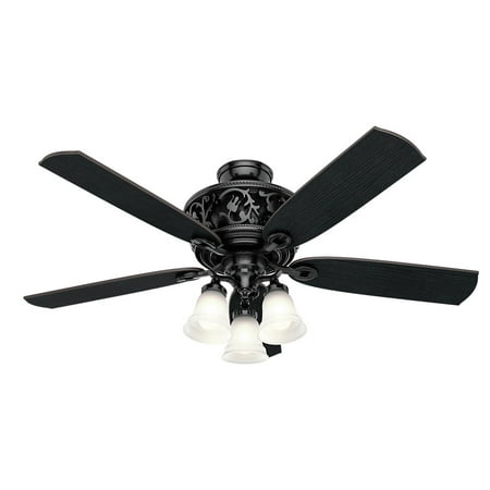 Hunter Black Classic Ceiling Fan Hunter 59545 54 in. Promenade Gloss Black Ceiling Fan with LED Light and Remote Control ()