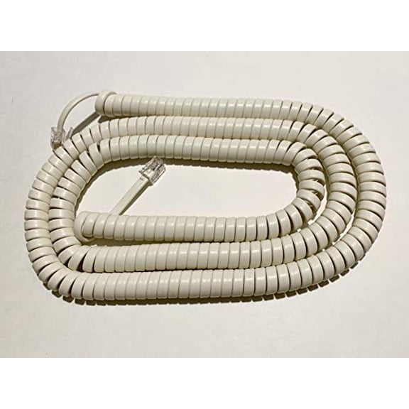 The VoIP Lounge 25 Foot Long Handset Receiver Curly Cord for Landline Phone Light Ivory Color