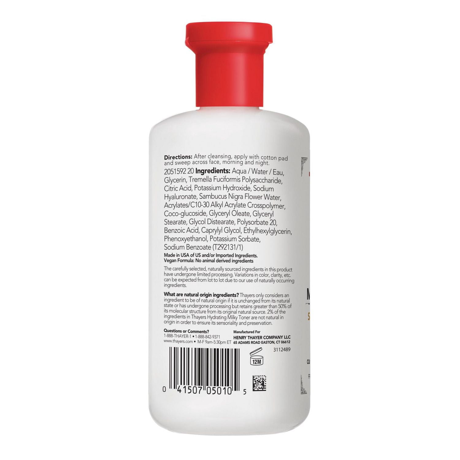 Thayers Hydrating Milky Toner Skin Care with Snow Mushroom and Hyaluronic Acid, Natural Facial Toner, 355 ml