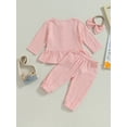 thumbnail image 4 of GXFC Toddler Girls Fall Outfits Clothes 6M 1T 2T 3T Kids Girls Long Sleeve Button Down Ruffle Top and Elastic Waistband Pants and Headband 3 Piece Casual Autumn Clothing for Children Girls, 4 of 8