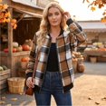 thumbnail image 6 of Hearthz Women's Plaid Zip Up Bomber Jacket, Stand Collar Long Sleeve Checkered Coat with Ribbed Cuffs & Hem, Casual Lightweight Outerwear for Spring Fall Daily Shopping Travel, 6 of 8
