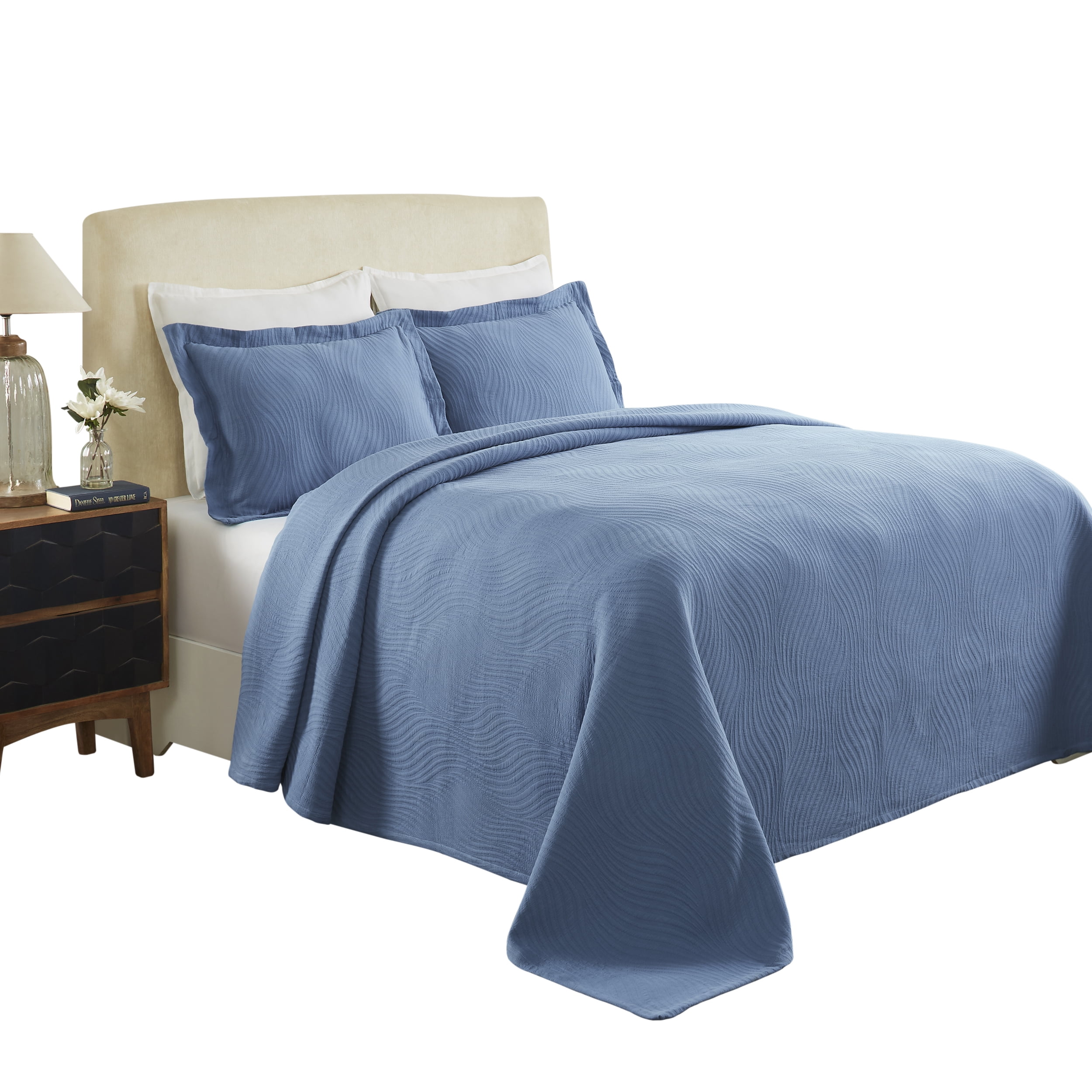 SUPERIOR Jacquard Matelasse 100/% Cotton Basketweave 3-Piece Bedspread Set Full Navy Blue