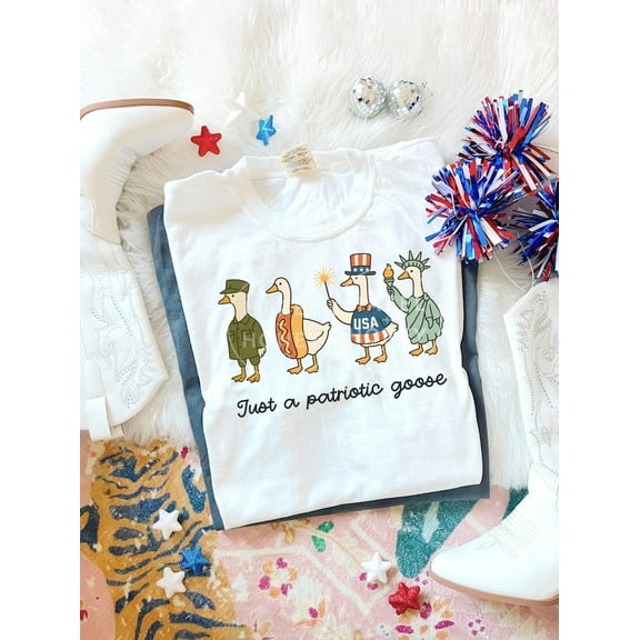 Patriotic Goose Shirt, 4th of July Silly Goose Tee, USA Goose T-shirt, Funny Goose for Independence Day/Patriotic TH140545