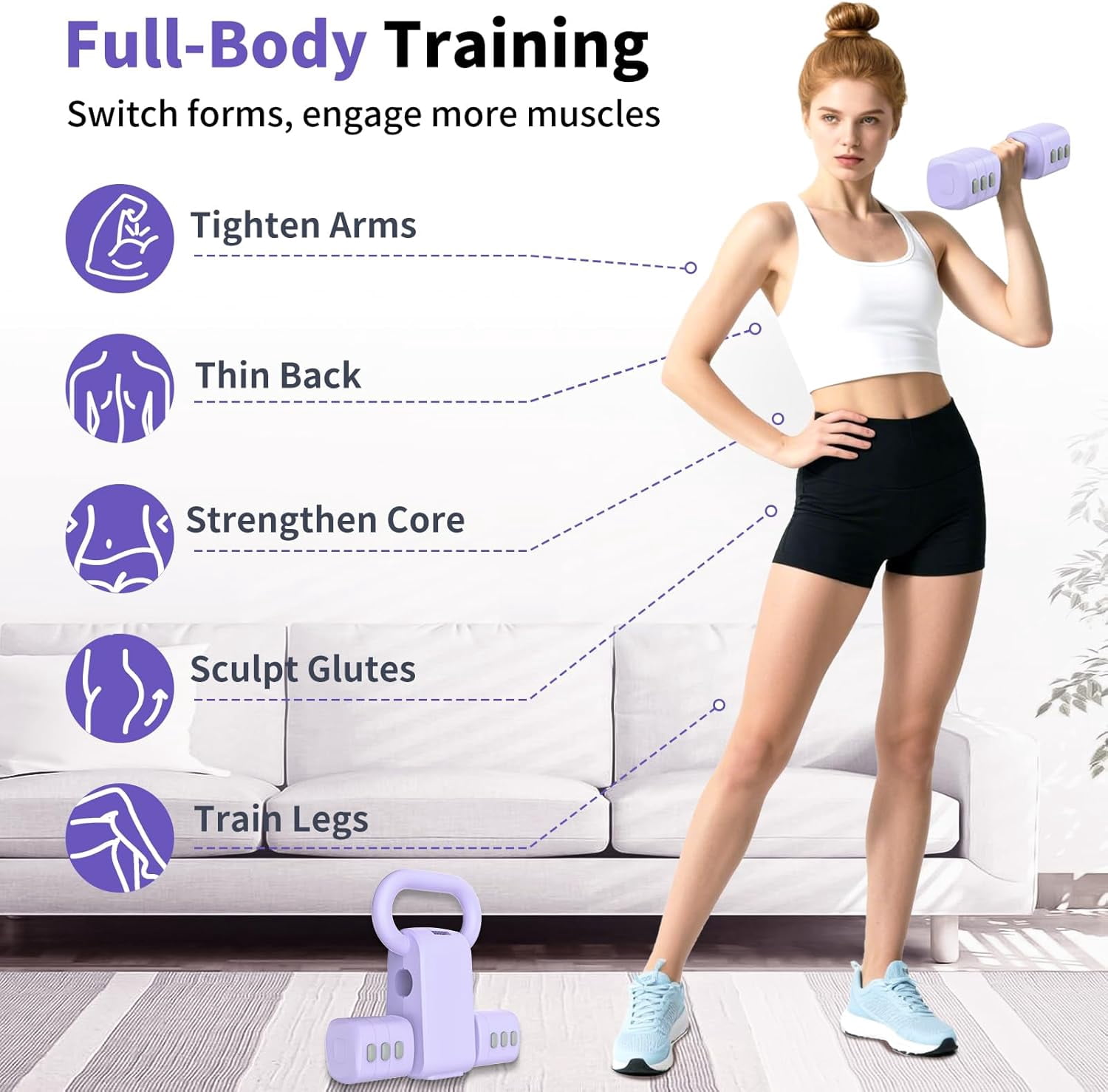 2-in-1 Adjustable Dumbbell Set, 4-Level Weight Dumbbell Set for Women and Men, Each piece weighs 2.2/3.3/4.4/5.5lb and comes in a kettlebell form, ideal for home gym workouts and training