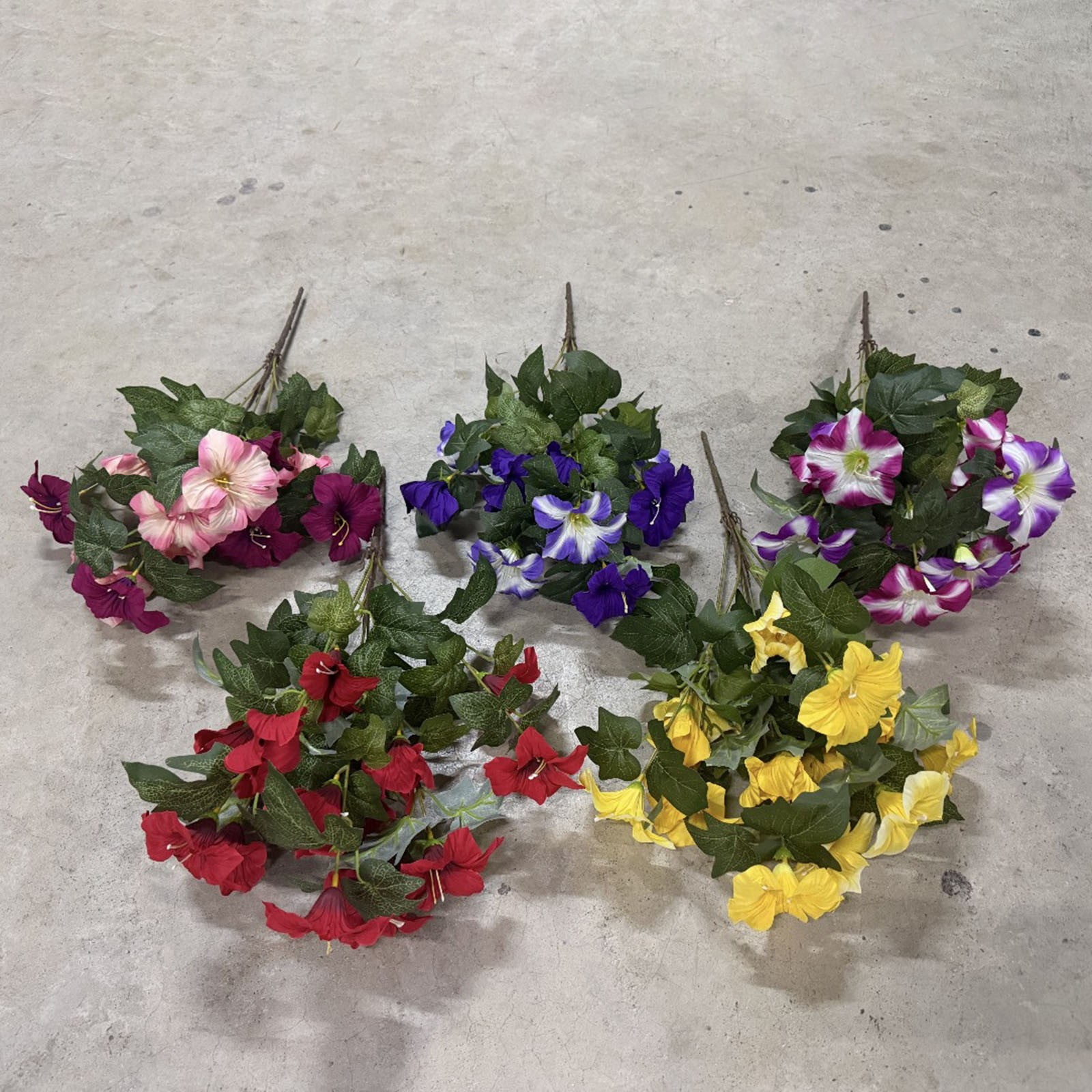 ZMKIAG UV Resistant Realistic Artificial Flowers for Outdoors – Fake Petunias Plants, Purple & White Silk Morning Glory – Faux Tropical Flowers for Planter, Porch, Patio, Yard, Garden, Window