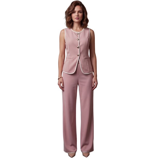 Conjunto 2 Piezas Elegante, Chaleco Moderno y Pantalón de Corte Amplio, Estilo Sofisticado para Mujer