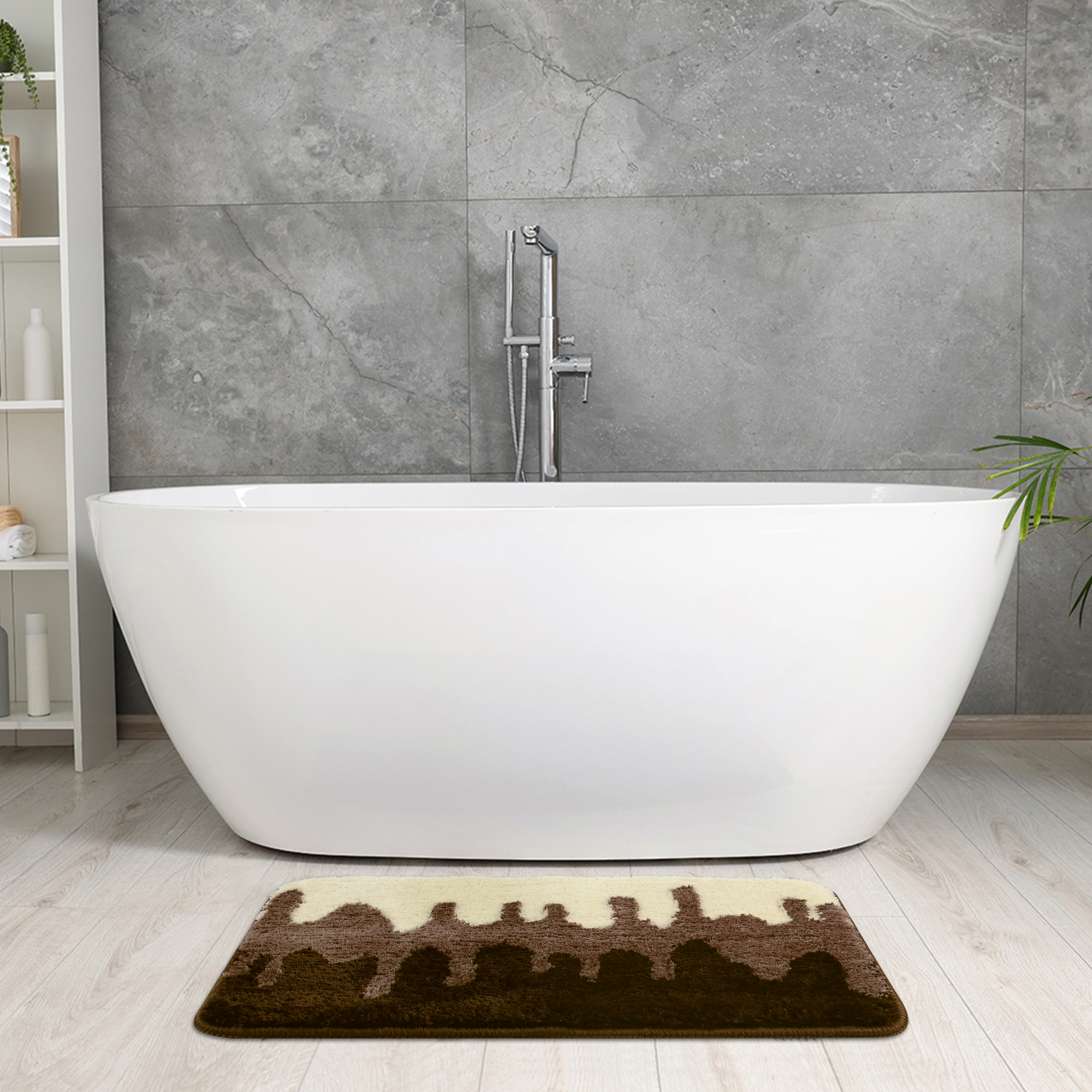 Unique Bargains Extra Soft and Absorbent Bath Rugs Non-Slip Plush Shaggy Bathroom Rug Brown 16" x 24"