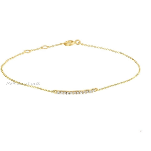 Dainty Diamond Bracelet, Cluster Diamond Handmade Charm Bracelet, 14K Yellow Gold Plated