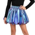 thumbnail image 2 of Girls Metallic Skirt with Inner Shorts Elastic Waist Puffy Hem Shiny Skorts Skirts for Theme Party Holiday Wear 8-9Y, 2 of 7
