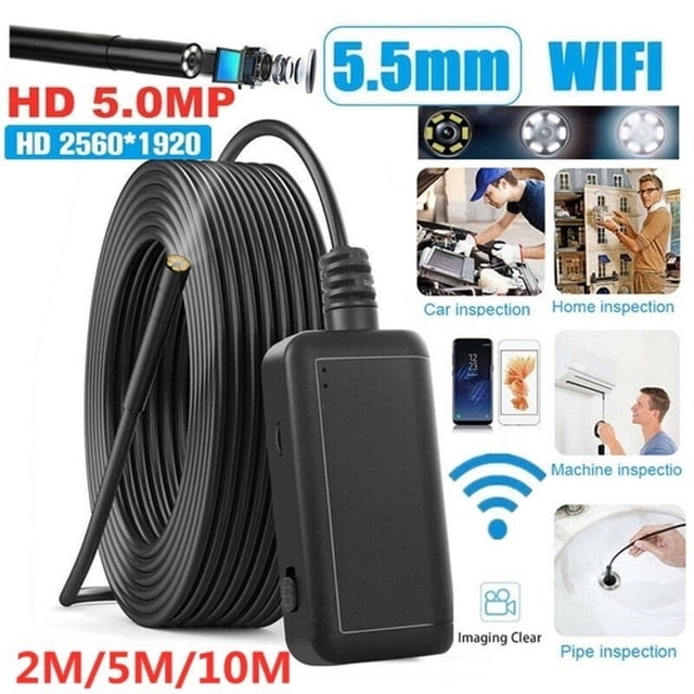 5M 5.5mm 5.0MP Wireless Endoscope 2560*1920 WiFi Inspection Camera IP67 Waterproof Wireless Borescope Ear Scope Snake Inspection for Android iOS Windows Multifunctional HD Camera