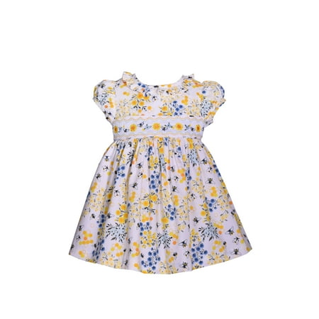 

Bonnie Jean Girl s Easter Dress - Spring Floral Smocked Dress for Baby Toddler and Little Girls Yellow and Blue 3T