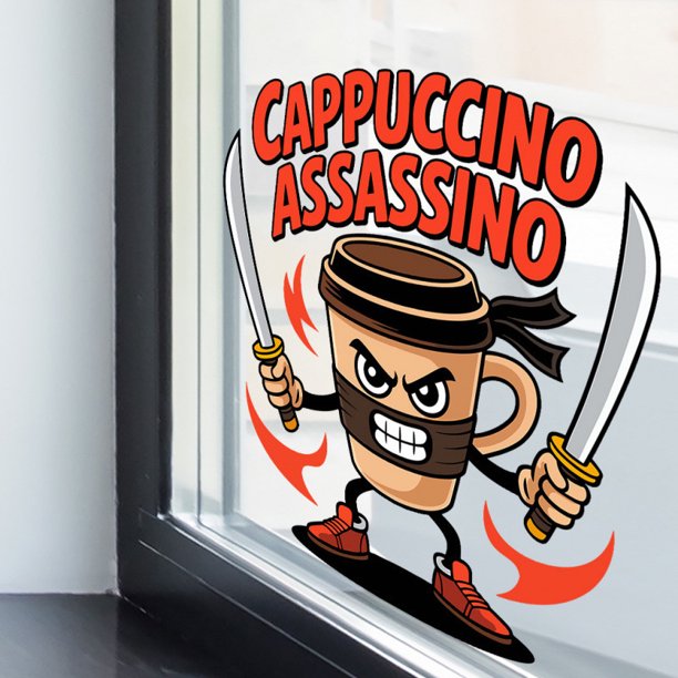 Adhesivos de pared Ninja Cappuccino Assassin, taza de café, PVC