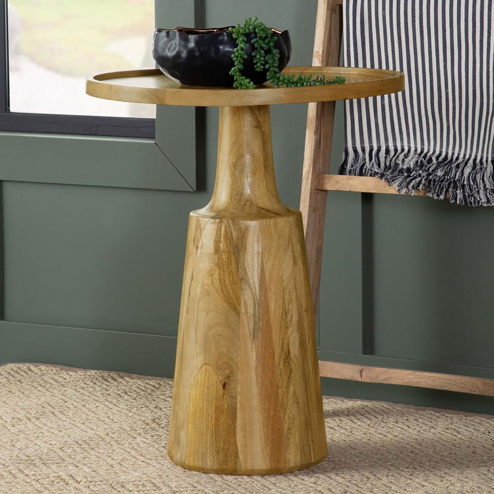 natural finish pedestal accent table product
