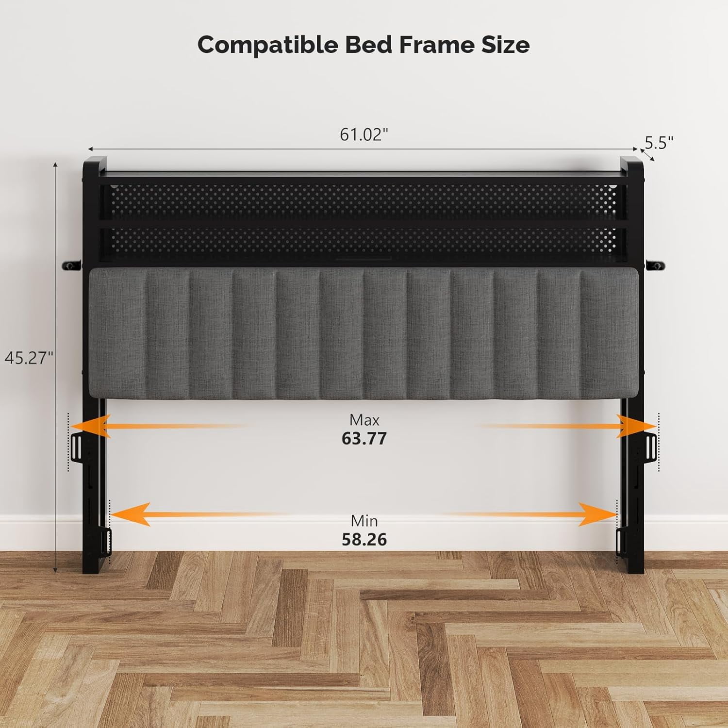 Queen Size Headboard with Storage and LED, Adjustable Upholstered Headboard with 3 Tier Shelves and Pegboard, Modern Bed Headboard with Charging Station for Bedroom Decor, Dark Grey