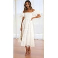 thumbnail image 5 of Women'S Puffy Short Sleeve Square Neck Smocked Tiered A Line Maxi Long Dresses White L, 5 of 8