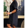 thumbnail image 4 of Robe Basique Grande Taille pour Femmes Manches Retroussables Col en V Ourlet Rond Mini Robe, 4 of 4