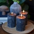 thumbnail image 4 of 3 Piece Dark Grey Pillar Candle Set, 4 Inches Tall, 45 Hours Burn Time, Unscented, Marbled Surface, 4 of 7