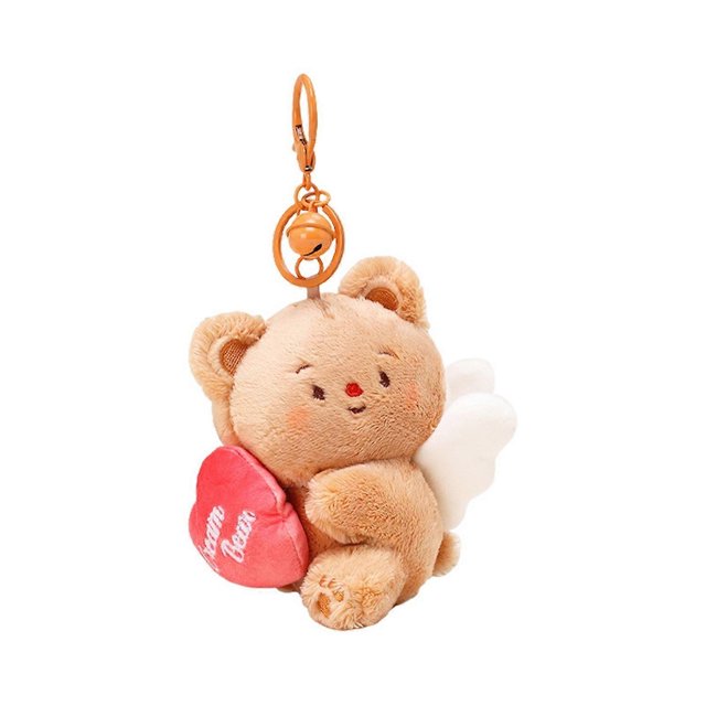 Plush Bear Keychain Pulling Rope Stuffed Love Heart Animal Doll Key Ring Holder DIY Handbag Pendant