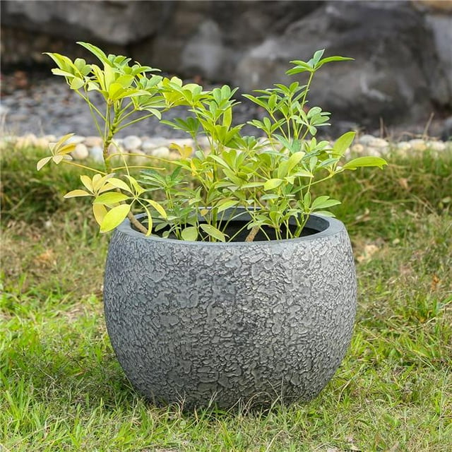 Luxen Home WHPL496 16.3 in. Dia. MgO Fibre Argile Texturée Jardinière Gris