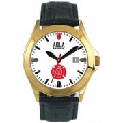 Aquaforce 55Y Firefighter Deluxe Leather Strap Analog Watch - Stainless Steel Gold Case
