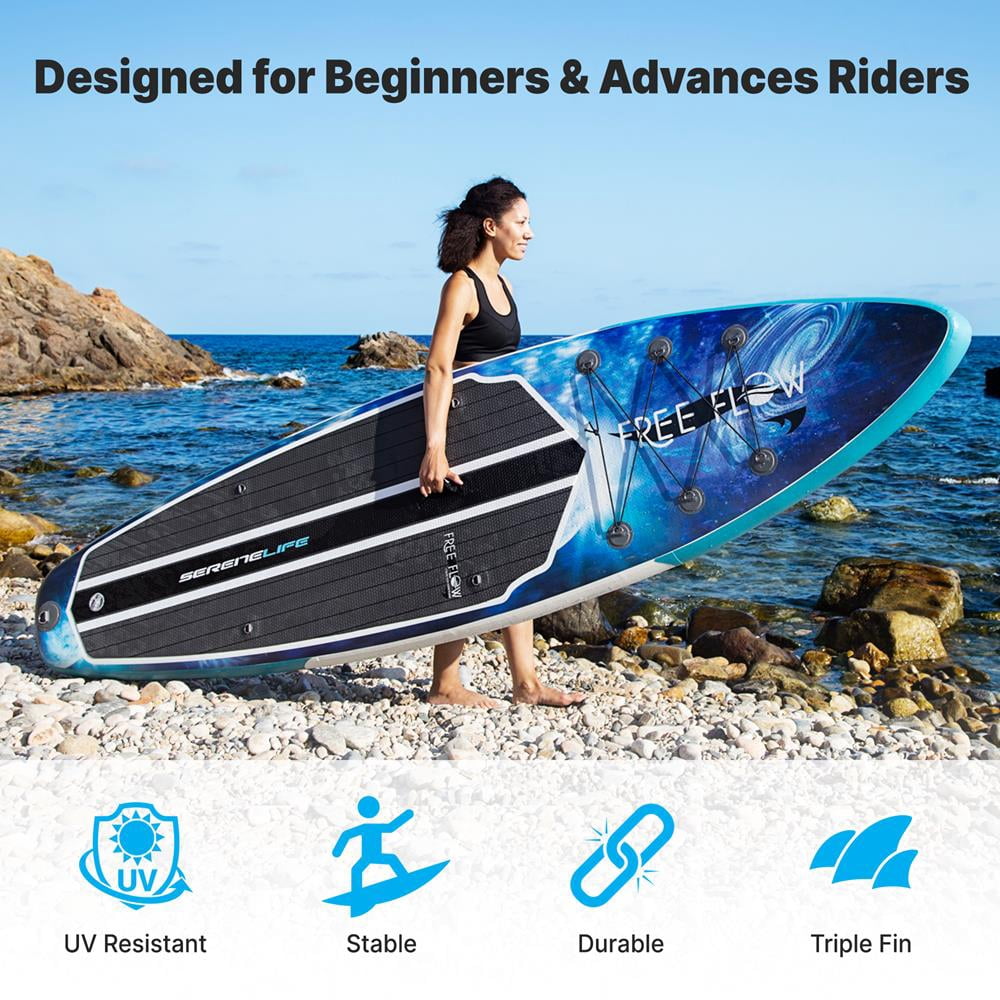 SereneLife Inflatable Stand Up Paddle Board (6 Inches Thick) with Premium SUP Accessories & Carry Bag | Wide Stance, Bottom Fin for Paddling, Surf Control, Non-Slip Deck | Youth & Adult Standing Boat