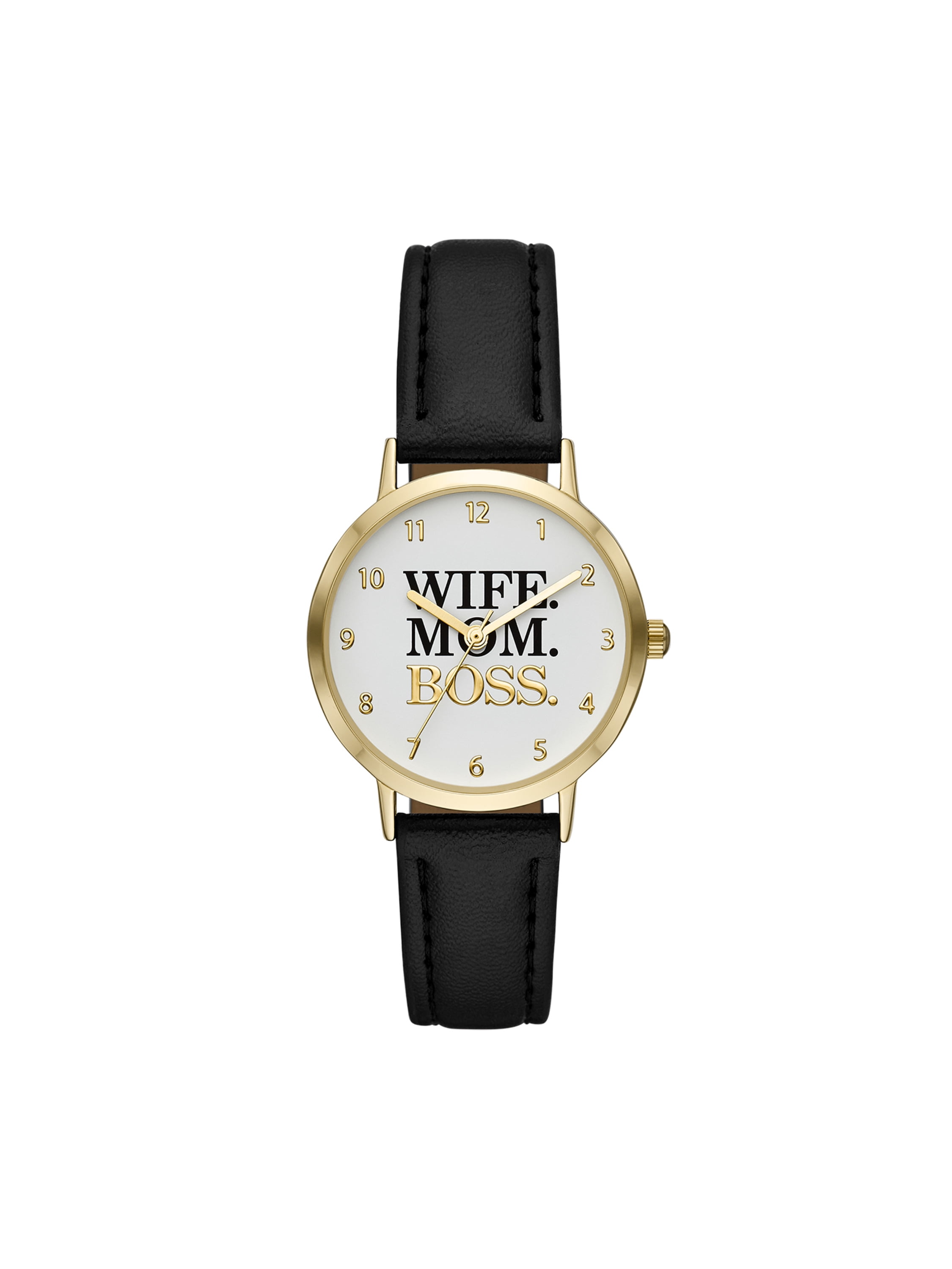Time and Tru Ladies' Wrist Watch with Gold Tone Round case and Faux Leather Black Strap