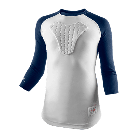 UPC: 0029369145566 | McDavid Hex Sternum 3/4 Shirt Wht/Nvy Youth Small