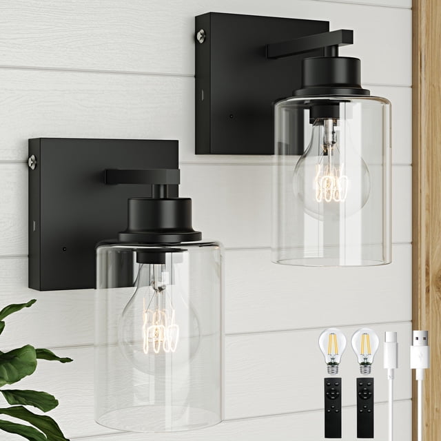 Set de apliques de pared Rayogale inalámbricos regulables USB-C negros