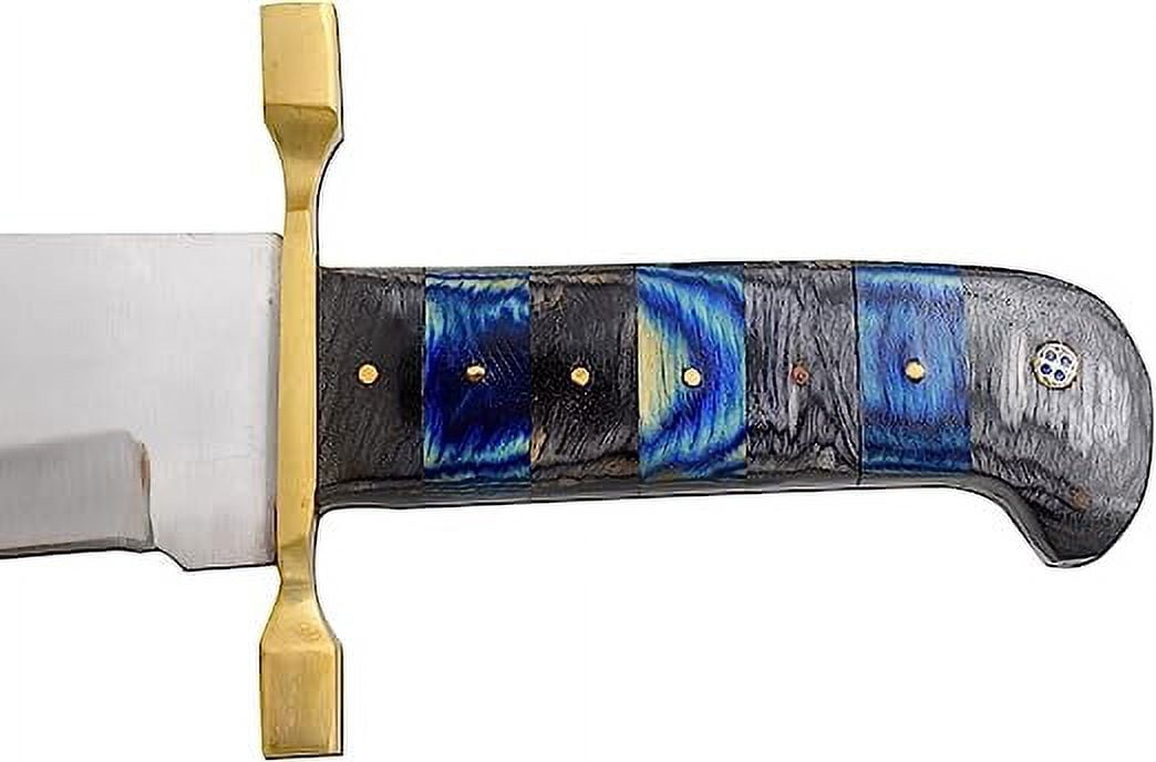 Wild Turkey Handmade 15'' Black and Blue Wood Handle Bowie Knife with Leather Sheath