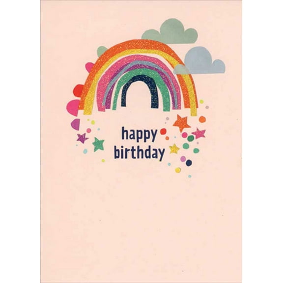 RSVP Glitter Rainbow and Stars Birthday Card