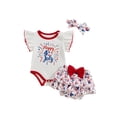 thumbnail image 2 of Aojekbee Baby Girl 4th of July Outfit Letter Print Flying Sleeve Romper with Star Bow Shorts and Headband, 2 of 10