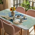 thumbnail image 3 of Blue Coastal Starfish Table Cloths for 3 Foot Rectangle Tables, Grey Sage Green Nautical Coral Summer Patio Waterproof Elastic Fitted Tablecloths, Washable Rectangular Table Cover for Camping, 3 of 8