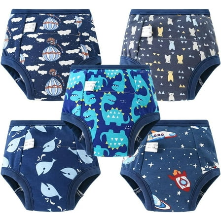 Aolso Potty Training Trousers, 5 Pieces Baby Toddler Training Trousers, Children's Potty Training Trousers for Girls Boys, 100% Cotton, Washable and Reusable (Edge-Wrapped, Style A -100)